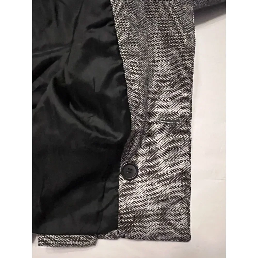 PEABODY HOUSE Blazer Jacket Womens Jrs Sz 7/8 Herringbone‎ Tweed Black Gray Vtg